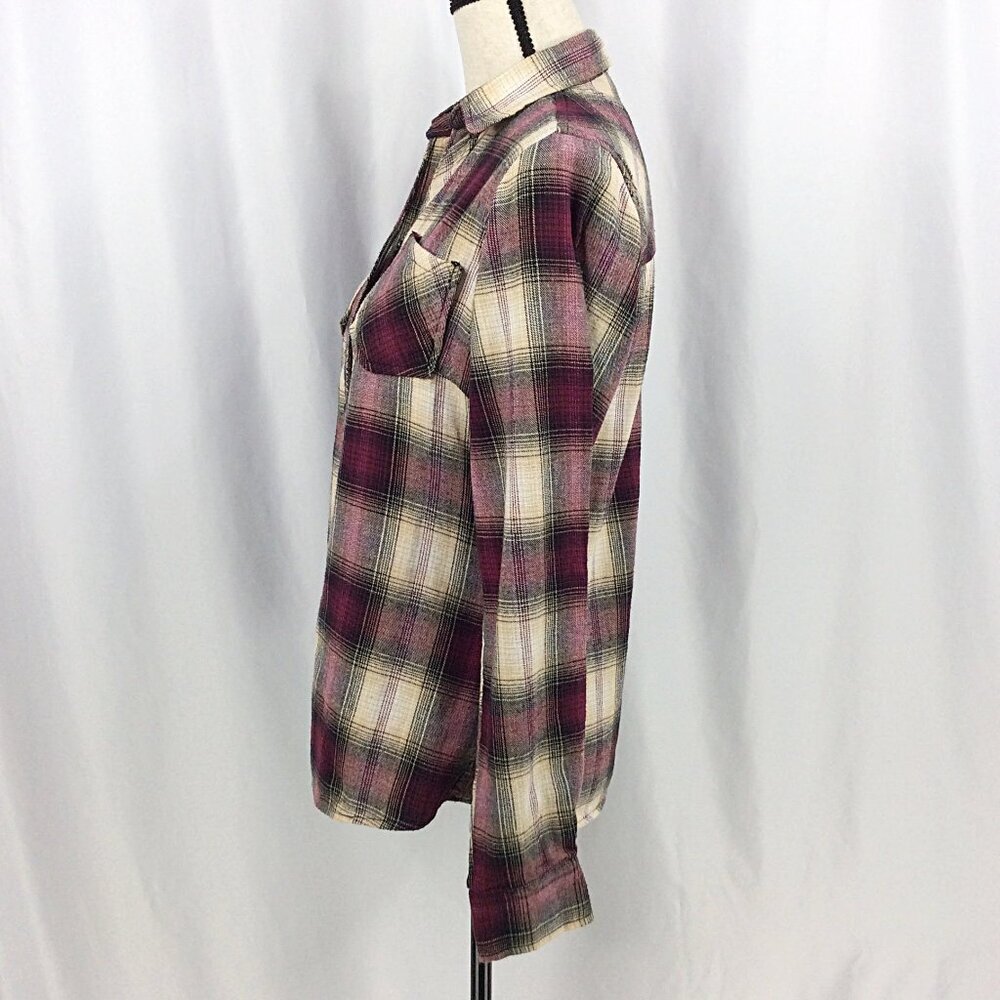 BTC Bay Trading Co Plaid Flannel Shirt Women Size Medium Long Sleeve Button Down - Picture 4 of 9